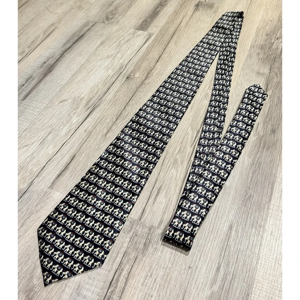 Rene Chagal Handmade Navy Blue Multi Elephant Animal Print Skinny Men's Tie